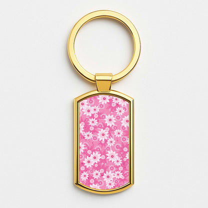 Pink Flowers - Floral Patterns Gold Keyring