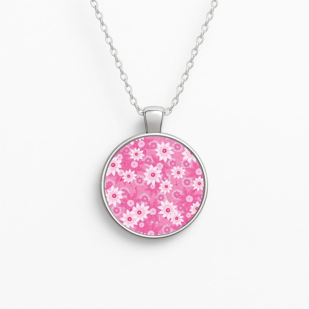 Pink Flowers - Floral Patterns Circle Necklace