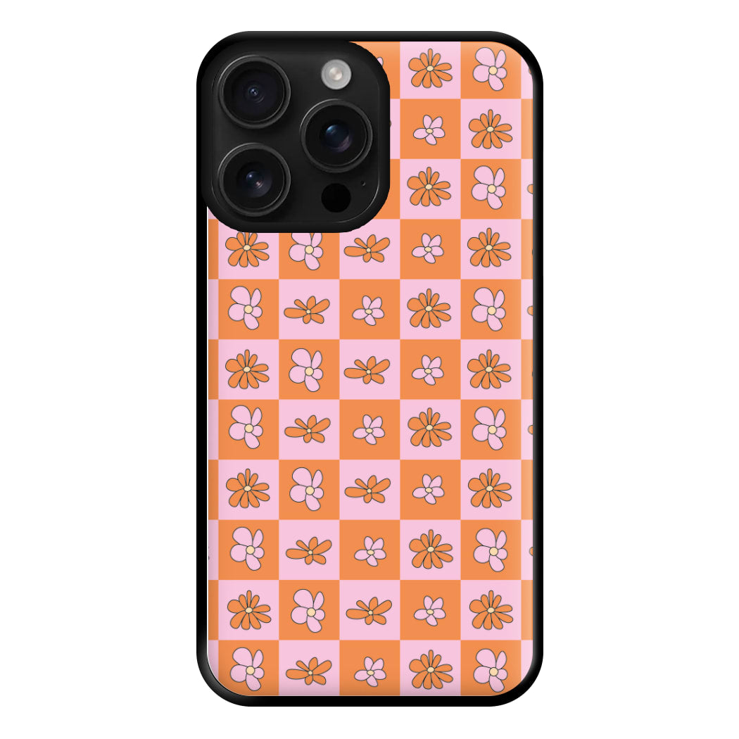 Orange And Pink Checked - Floral Patterns Phone Case