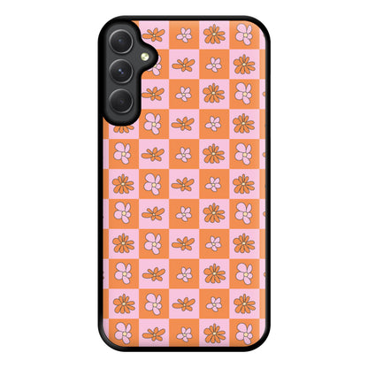 Orange And Pink Checked - Floral Patterns Phone Case for Galaxy A34