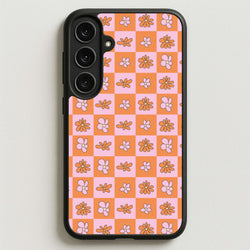 Orange And Pink Checked - Floral Patterns Phone Case for Galaxy S25FE