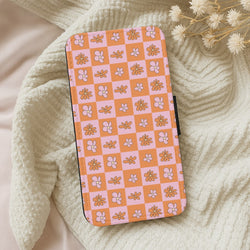 Orange And Pink Checked - Floral Patterns Wallet Phone Case