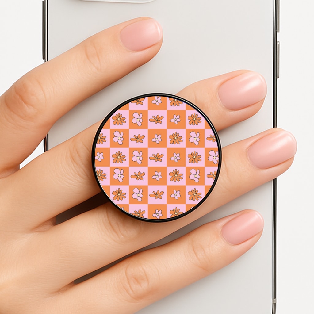 Orange And Pink Checked - Floral Patterns FunGrip