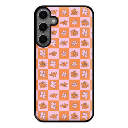 Orange And Pink Checked - Floral Patterns Phone Case for Galaxy S23FE