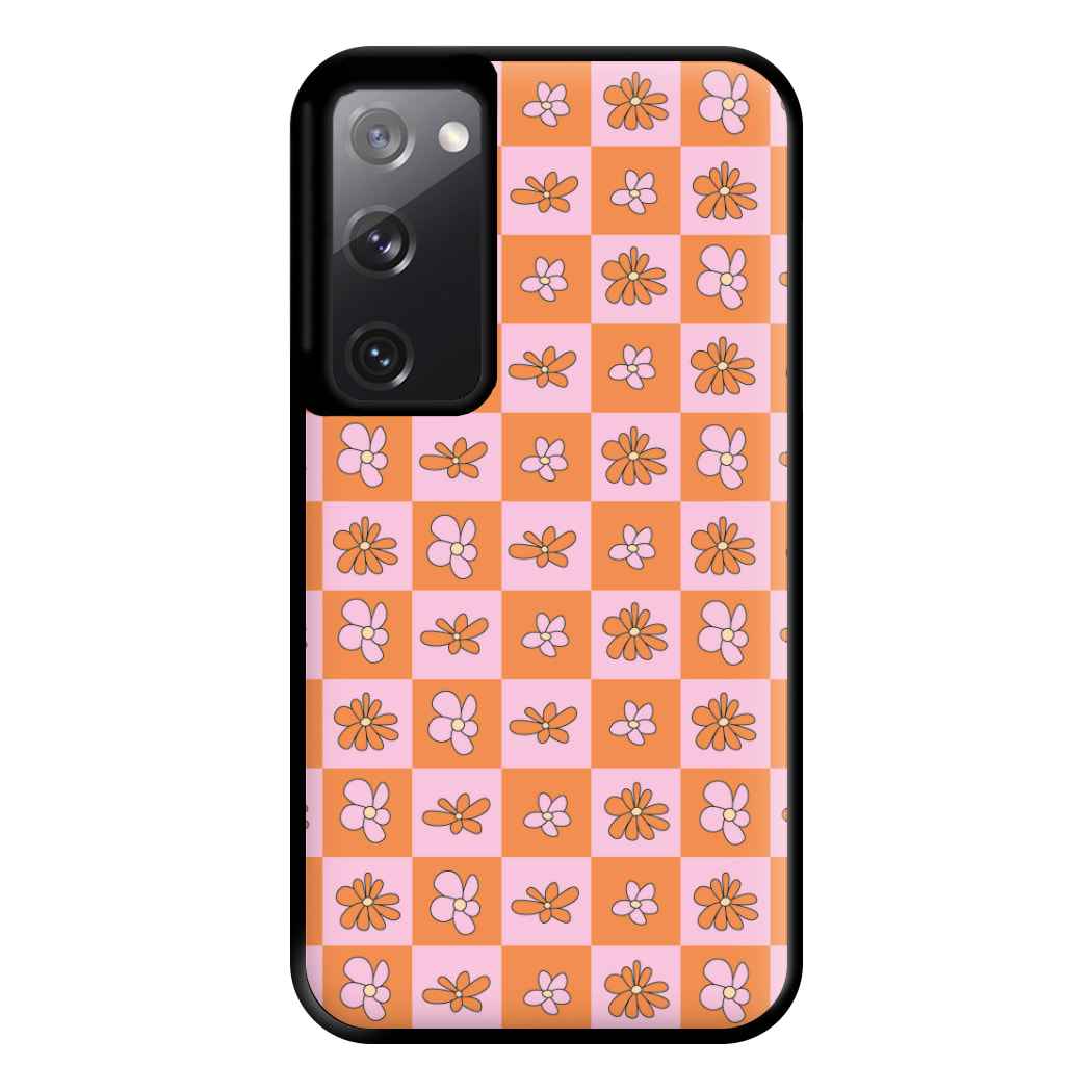 Orange And Pink Checked - Floral Patterns Phone Case for Galaxy S20FE