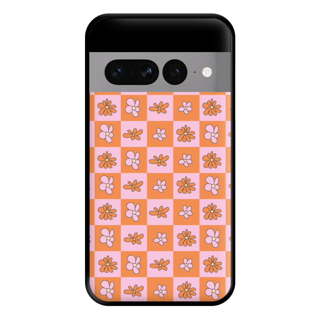 Orange And Pink Checked - Floral Patterns Phone Case for Google Pixel 7 Pro