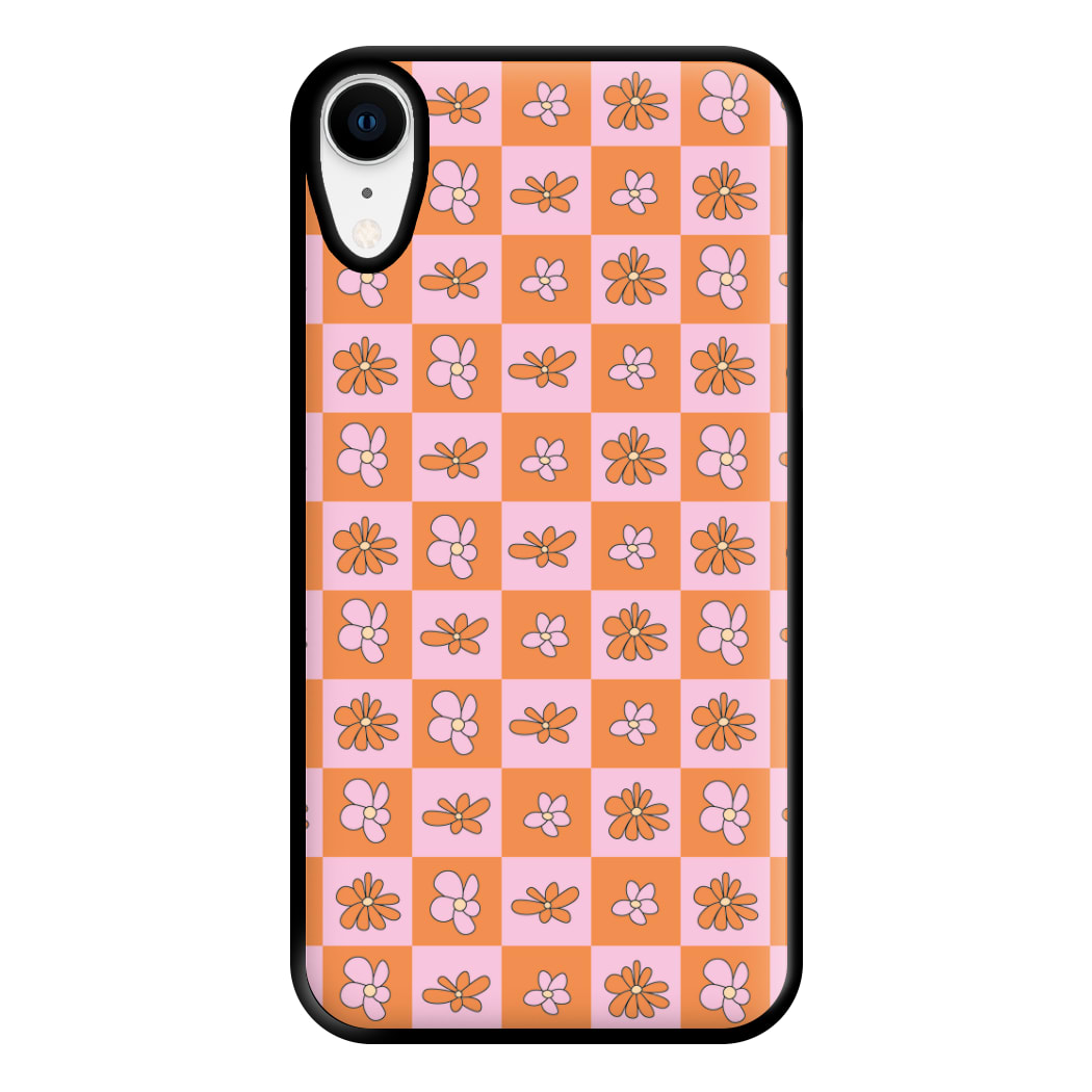 Orange And Pink Checked - Floral Patterns Phone Case for iPhone XR