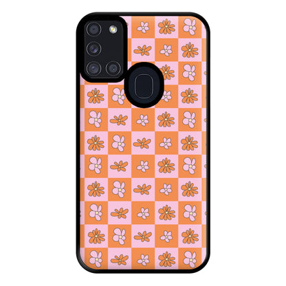 Orange And Pink Checked - Floral Patterns Phone Case for Galaxy A21s