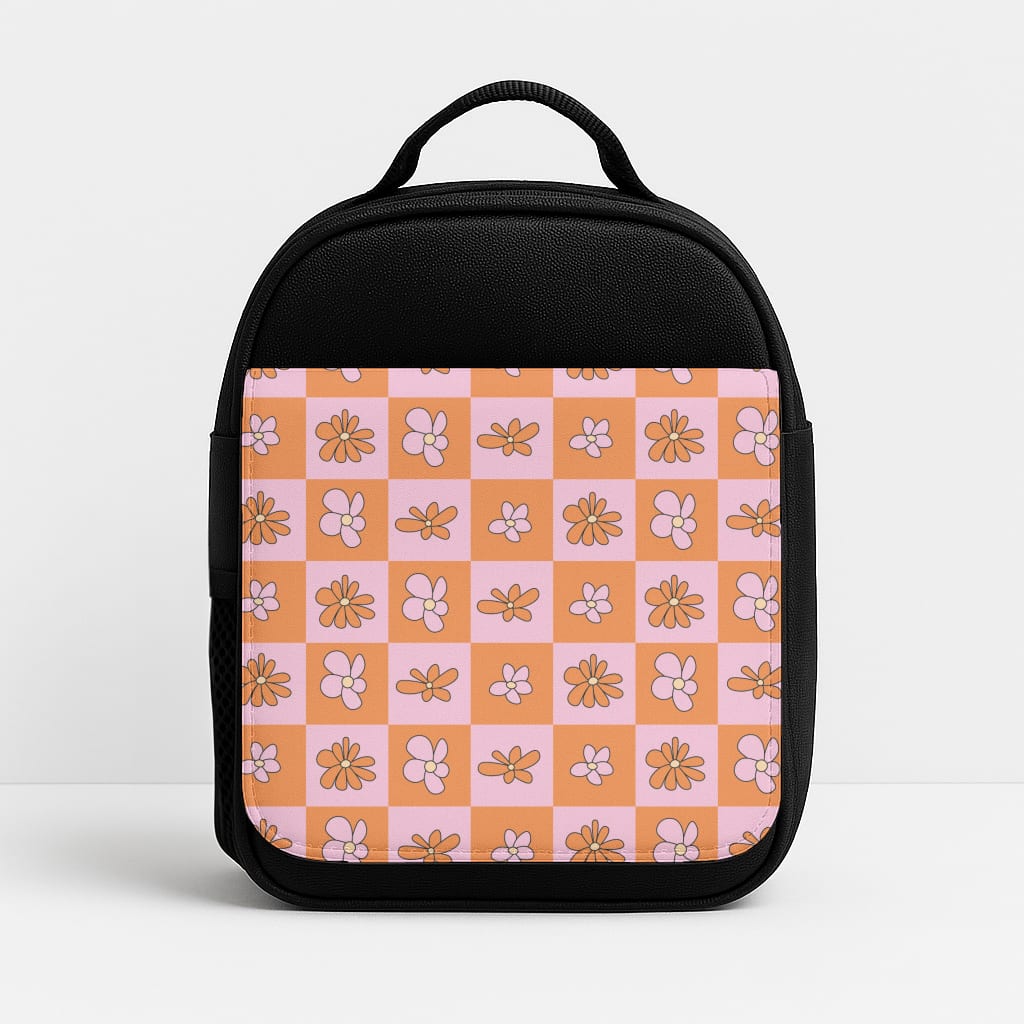 Orange And Pink Checked - Floral Patterns Lunchbox