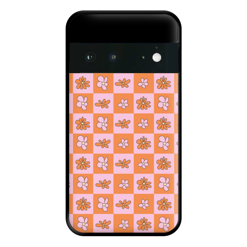 Orange And Pink Checked - Floral Patterns Phone Case for Google Pixel 6a