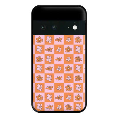 Orange And Pink Checked - Floral Patterns Phone Case for Google Pixel 6a