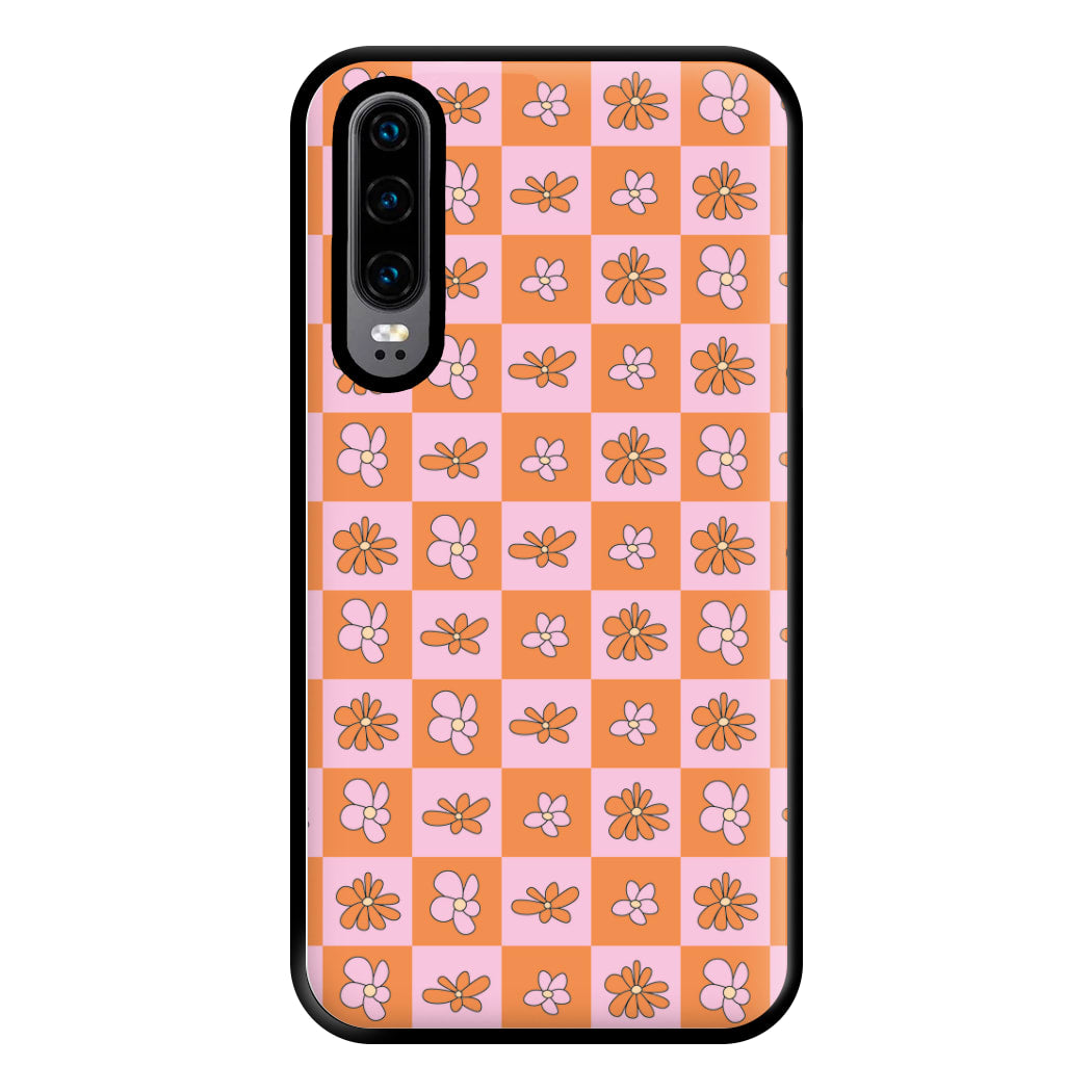 Orange And Pink Checked - Floral Patterns Phone Case for Huawei P30