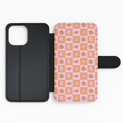Orange And Pink Checked - Floral Patterns Flip Phone Case