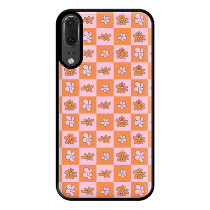 Orange And Pink Checked - Floral Patterns Phone Case for Huawei P20