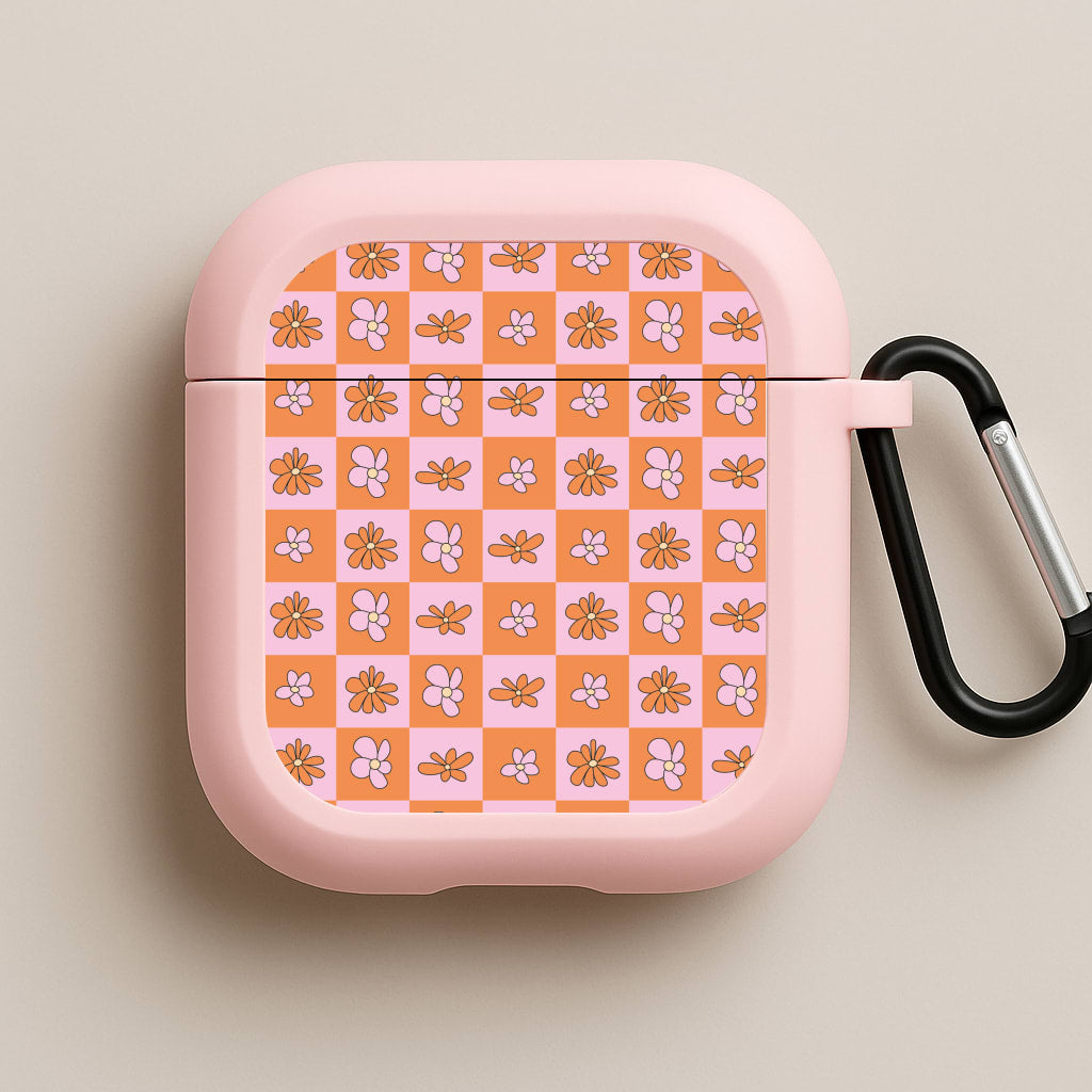 Orange And Pink Checked - Floral Patterns Pink AirPods Case
