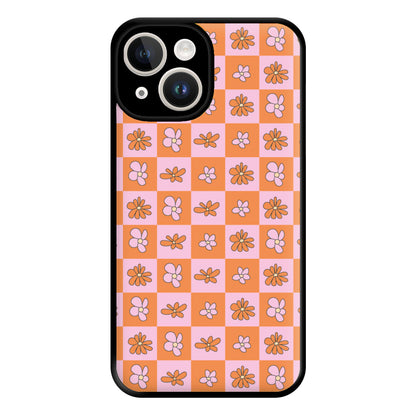 Orange And Pink Checked - Floral Patterns Phone Case for iPhone 14