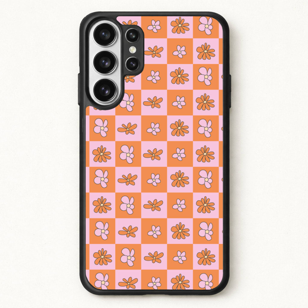 Orange And Pink Checked - Floral Patterns Phone Case for Galaxy S26 Ultra