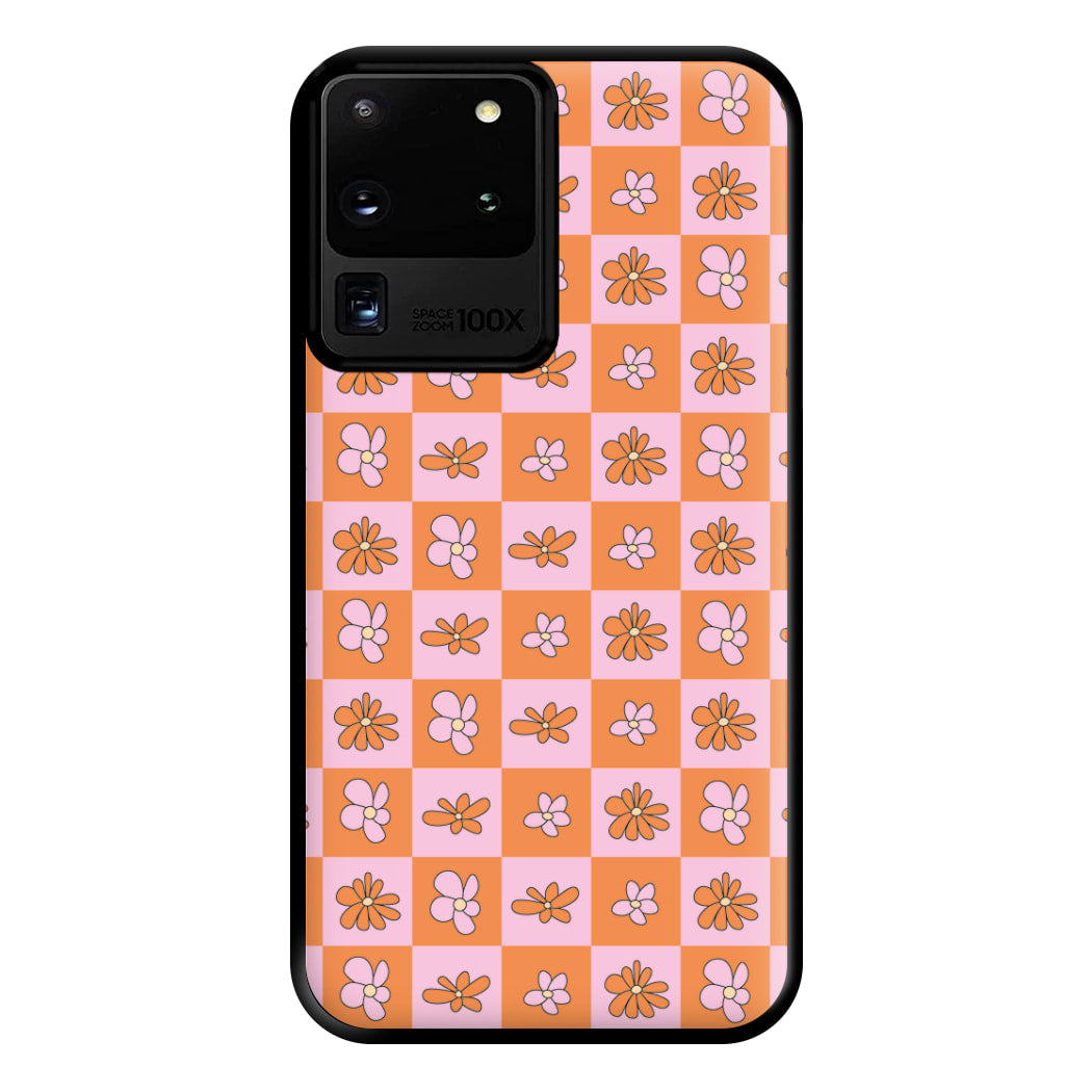 Orange And Pink Checked - Floral Patterns Phone Case for Galaxy S20 Ultra