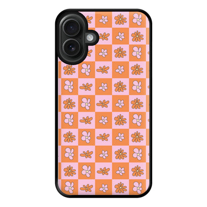 Orange And Pink Checked - Floral Patterns Phone Case for iPhone 16 Plus