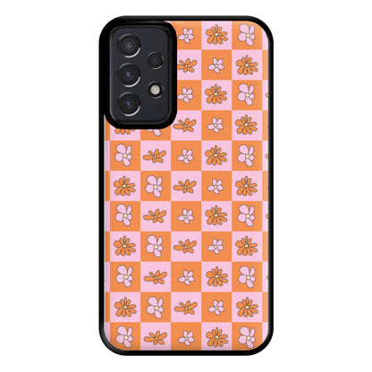 Orange And Pink Checked - Floral Patterns Phone Case for Galaxy A52 / A52s