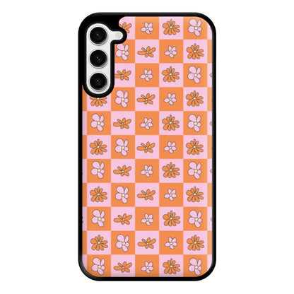 Orange And Pink Checked - Floral Patterns Phone Case for Galaxy S23 Plus