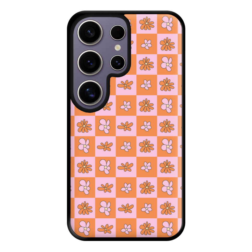 Orange And Pink Checked - Floral Patterns Phone Case for Galaxy S25 Ultra