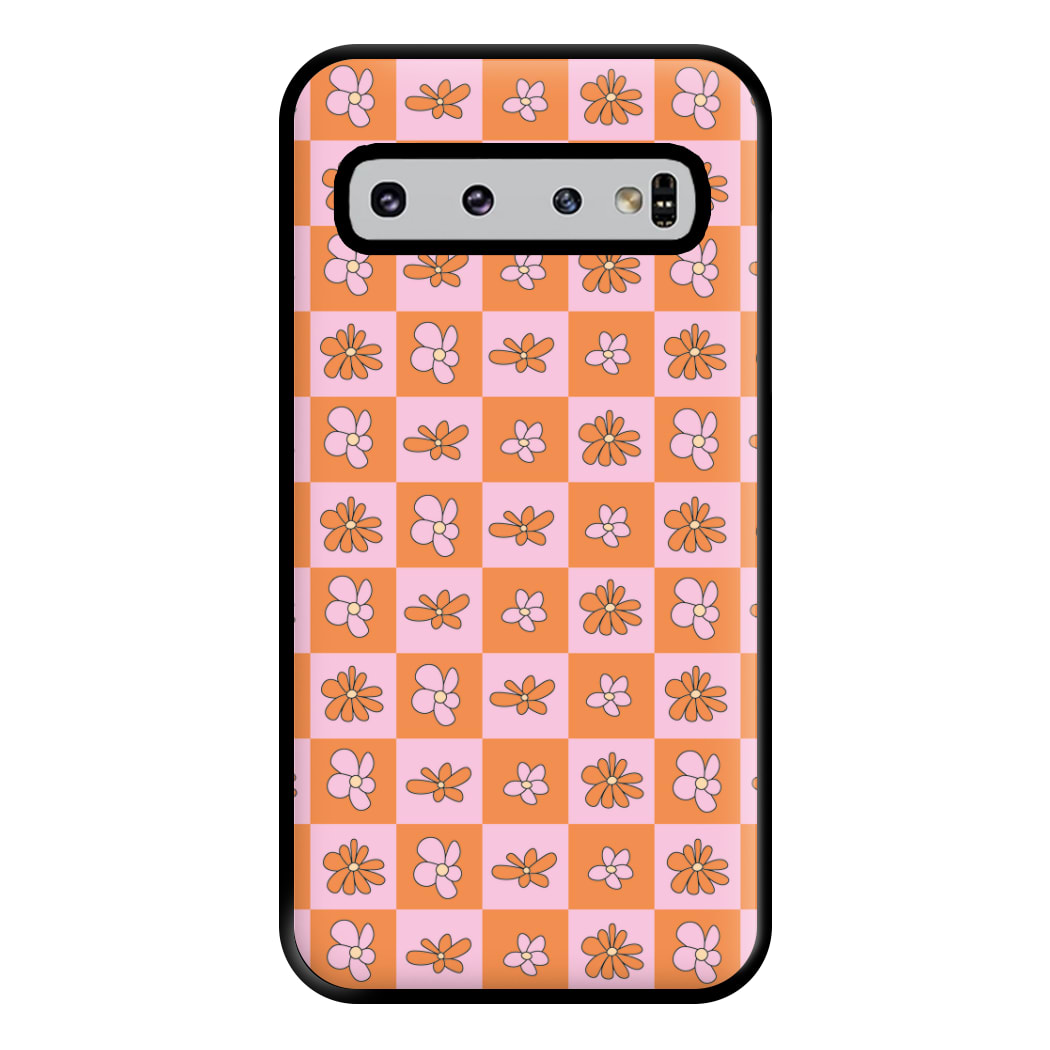 Orange And Pink Checked - Floral Patterns Phone Case for Galaxy S10 Plus