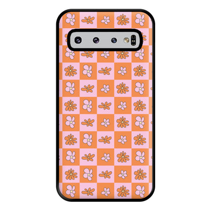 Orange And Pink Checked - Floral Patterns Phone Case for Galaxy S10 Plus