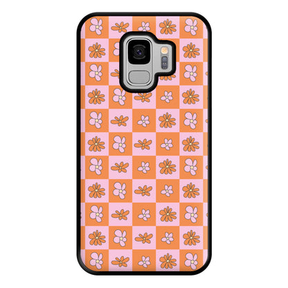 Orange And Pink Checked - Floral Patterns Phone Case for Galaxy S9 Plus