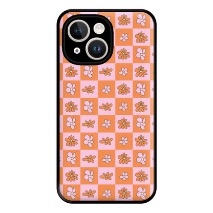 Orange And Pink Checked - Floral Patterns Phone Case for iPhone 14 Plus