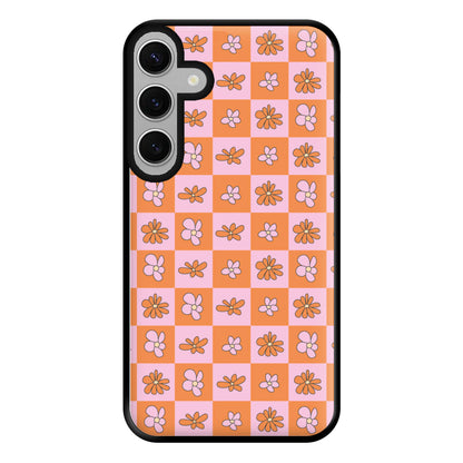 Orange And Pink Checked - Floral Patterns Phone Case for Galaxy S24FE