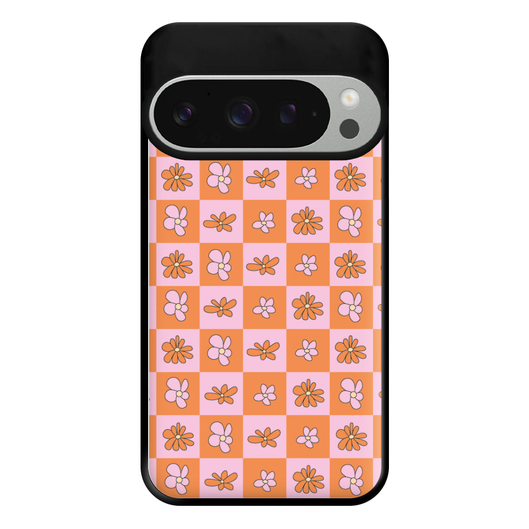 Orange And Pink Checked - Floral Patterns Phone Case for Google Pixel 9 Pro XL