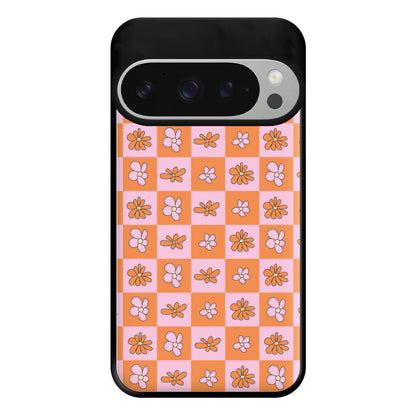 Orange And Pink Checked - Floral Patterns Phone Case for Google Pixel 9 Pro XL