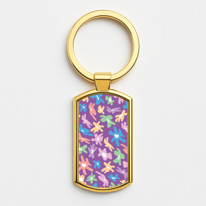 Abstract Flowers- Floral Patterns Gold Keyring