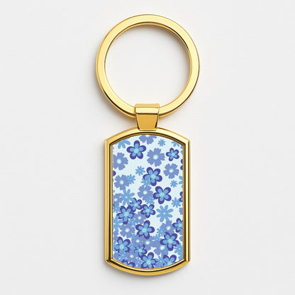 Blue Flowers - Floral Patterns Gold Keyring