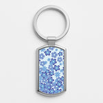 Blue Flowers - Floral Patterns Silver Keyring