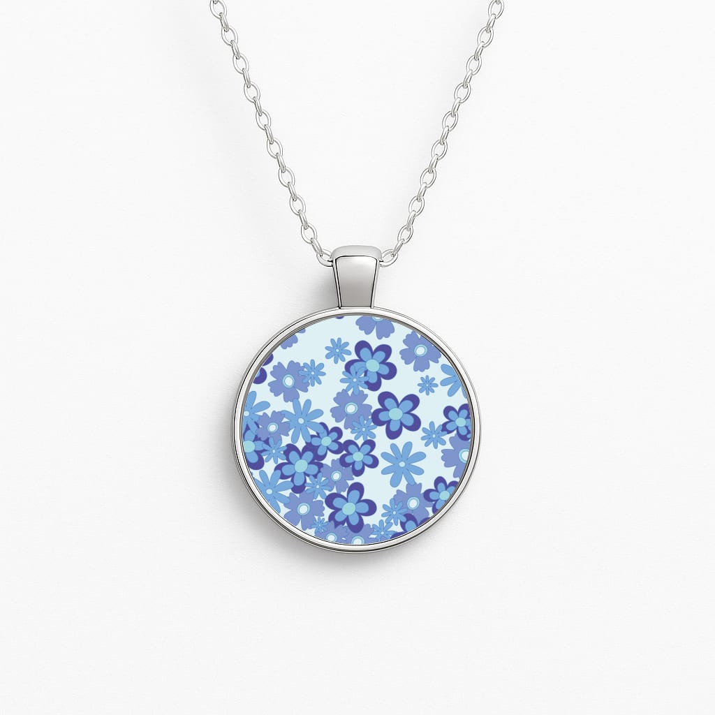 Blue Flowers - Floral Patterns Circle Necklace