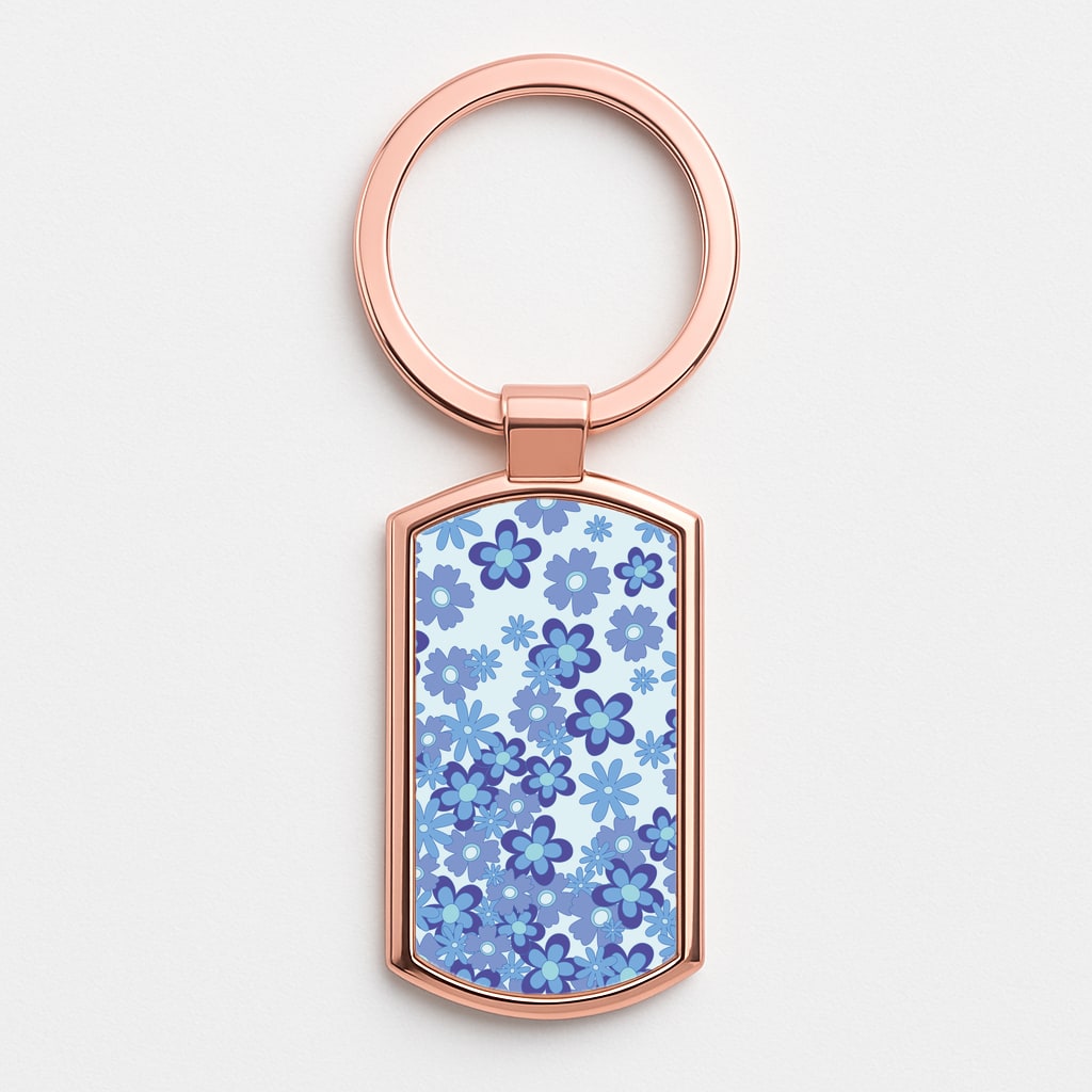 Blue Flowers - Floral Patterns Rose Gold Keyring