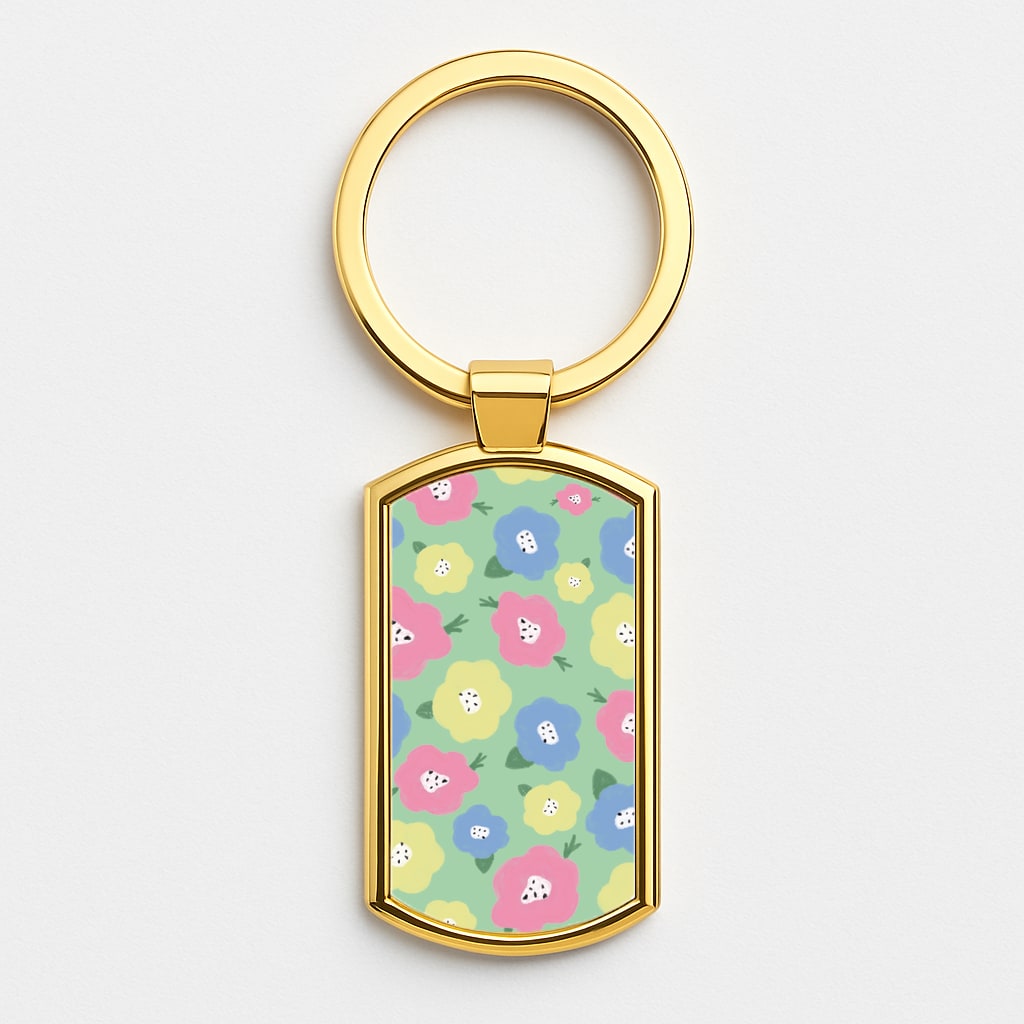 Painted Flowers - Floral Patterns Gold Keyring
