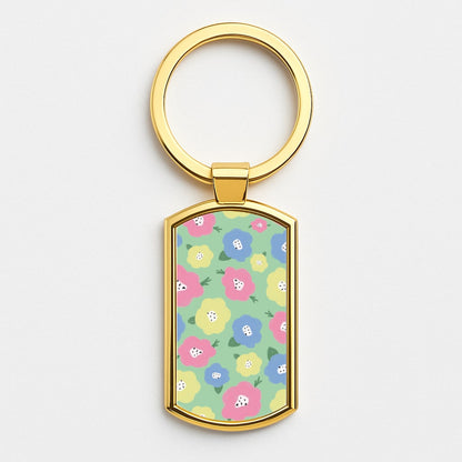 Painted Flowers - Floral Patterns Gold Keyring