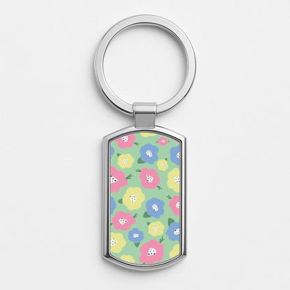 Painted Flowers - Floral Patterns Silver Keyring