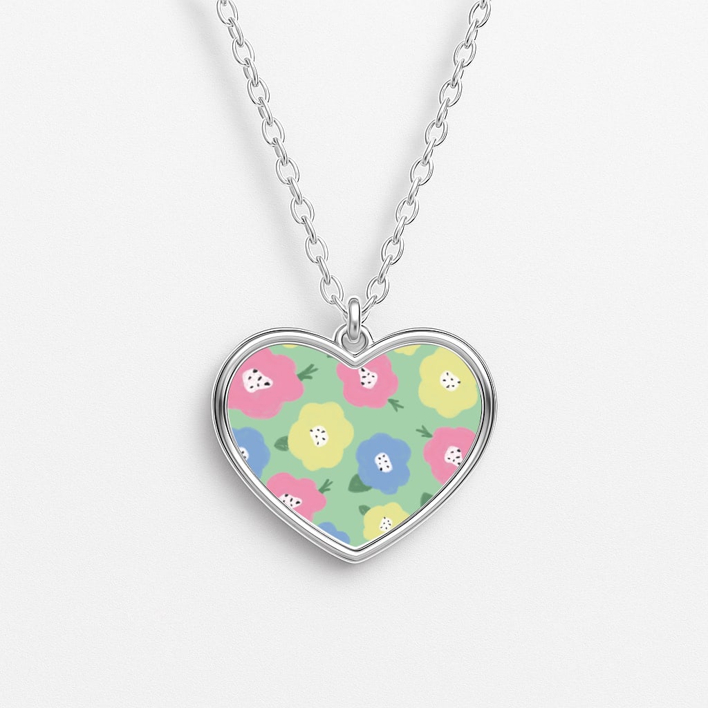 Painted Flowers - Floral Patterns Heart Necklace