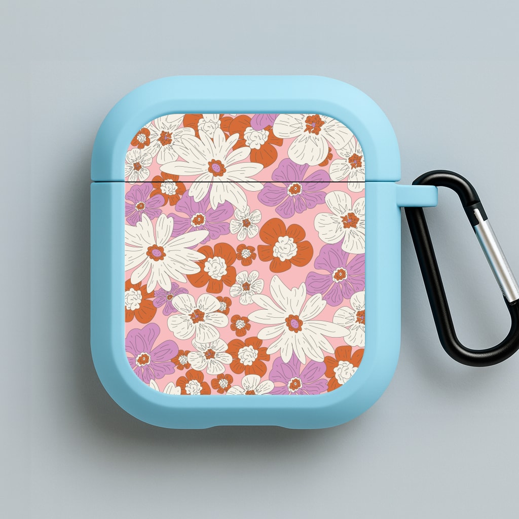 Retro Flowers - Floral Patterns Blue AirPods Case