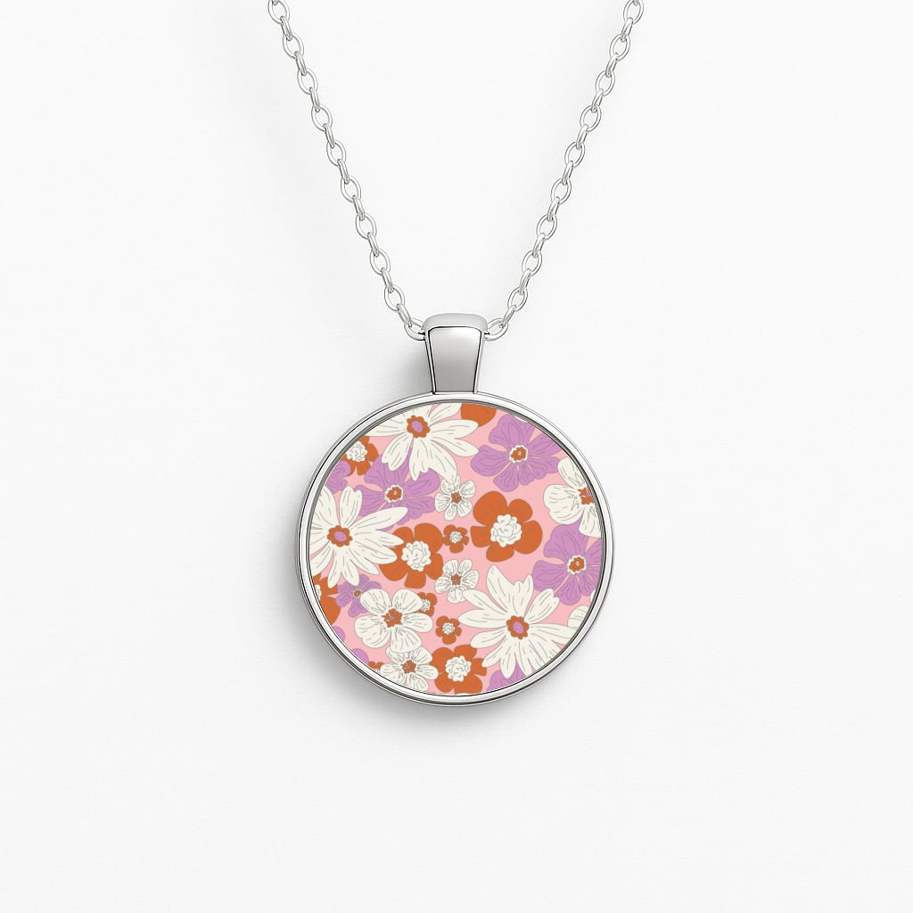 Retro Flowers - Floral Patterns Circle Necklace