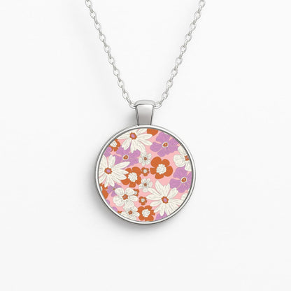Retro Flowers - Floral Patterns Circle Necklace