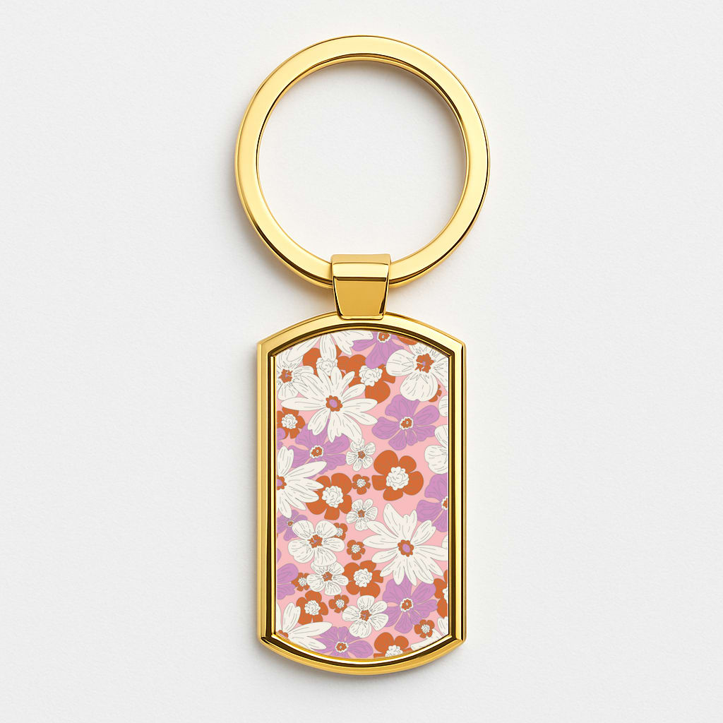 Retro Flowers - Floral Patterns Gold Keyring