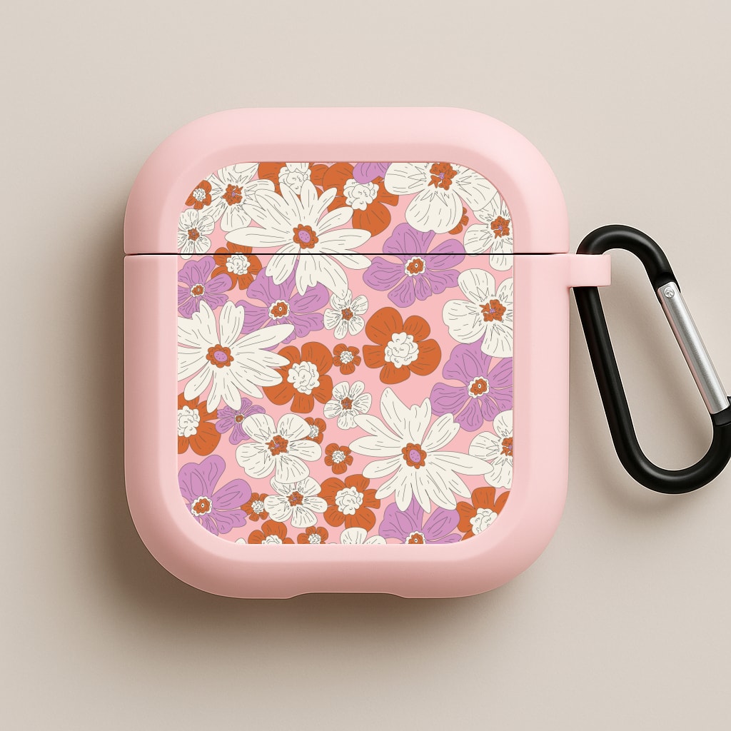 Retro Flowers - Floral Patterns Pink AirPods Case