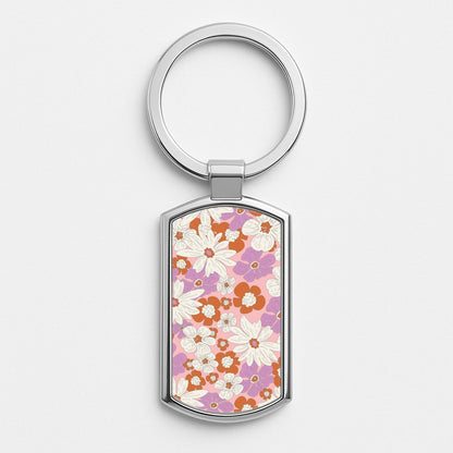 Retro Flowers - Floral Patterns Silver Keyring
