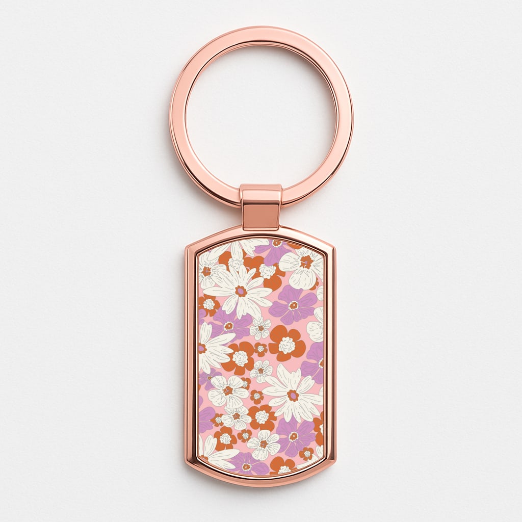 Retro Flowers - Floral Patterns Rose Gold Keyring