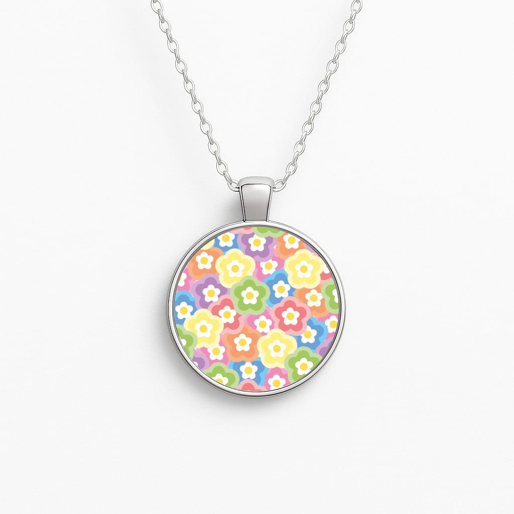 Psychedelic Flowers - Floral Patterns Circle Necklace